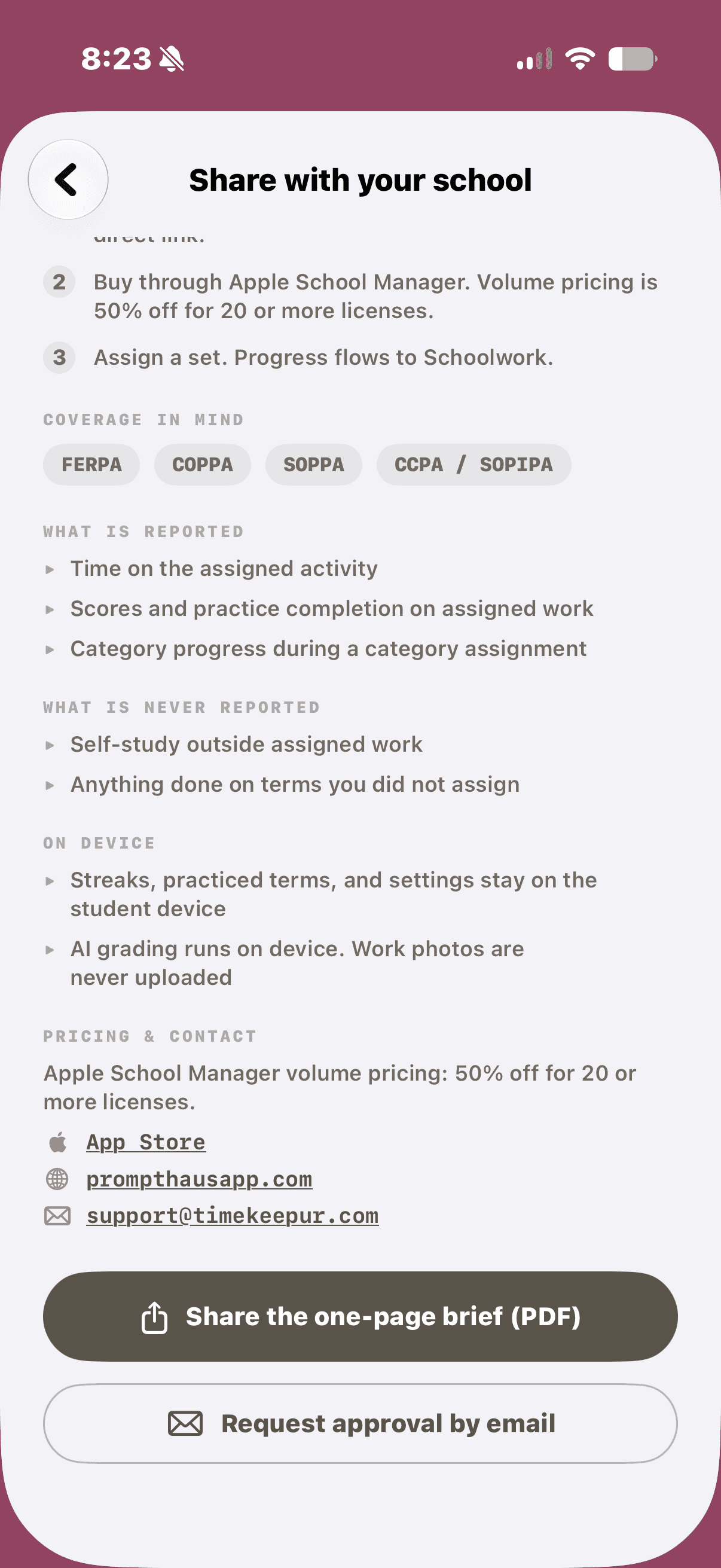 Prompthaus security posture brief for schools on iPhone