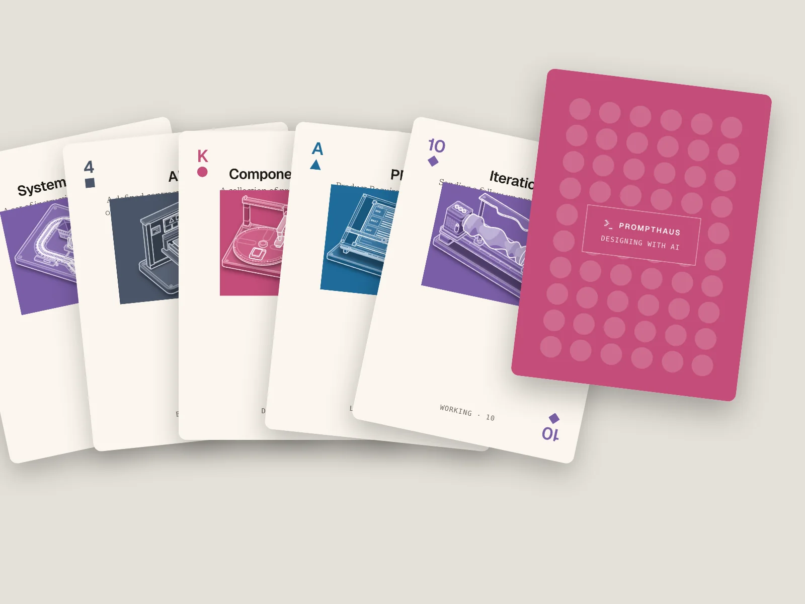 Playing cards from the four suits fanned out, with two of the suit backs.
