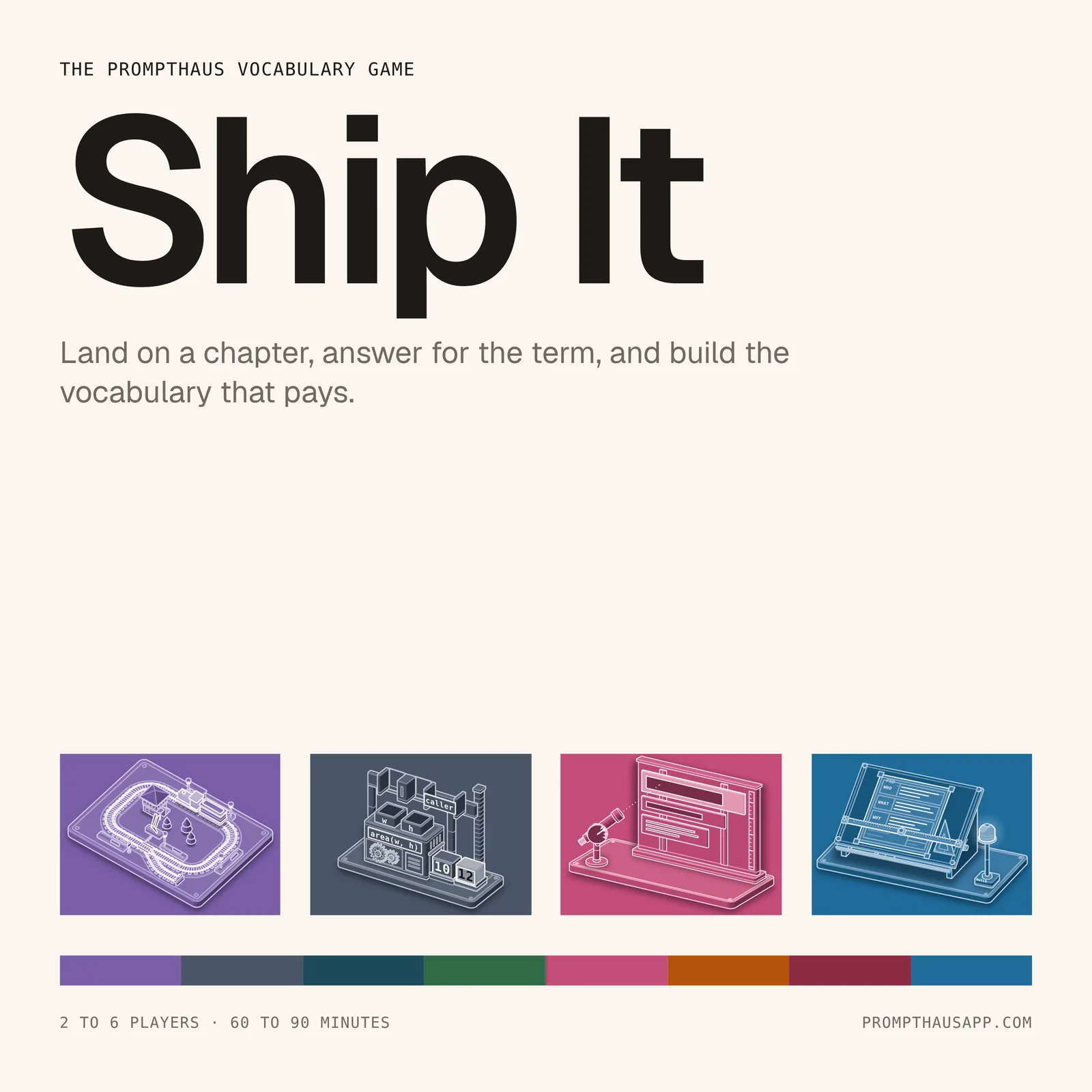 The Ship It box lid: the title, the tagline, and four of the workbook machines in their volume colours.