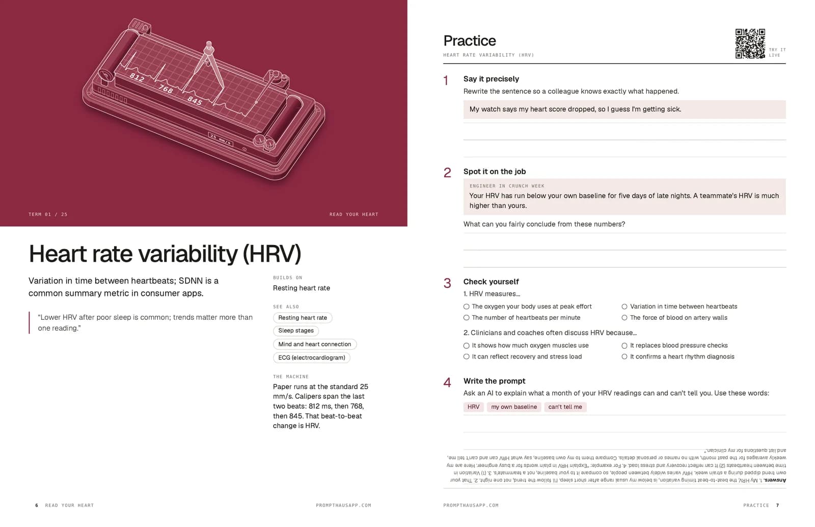Thriving with AI: a term page beside its practice page.