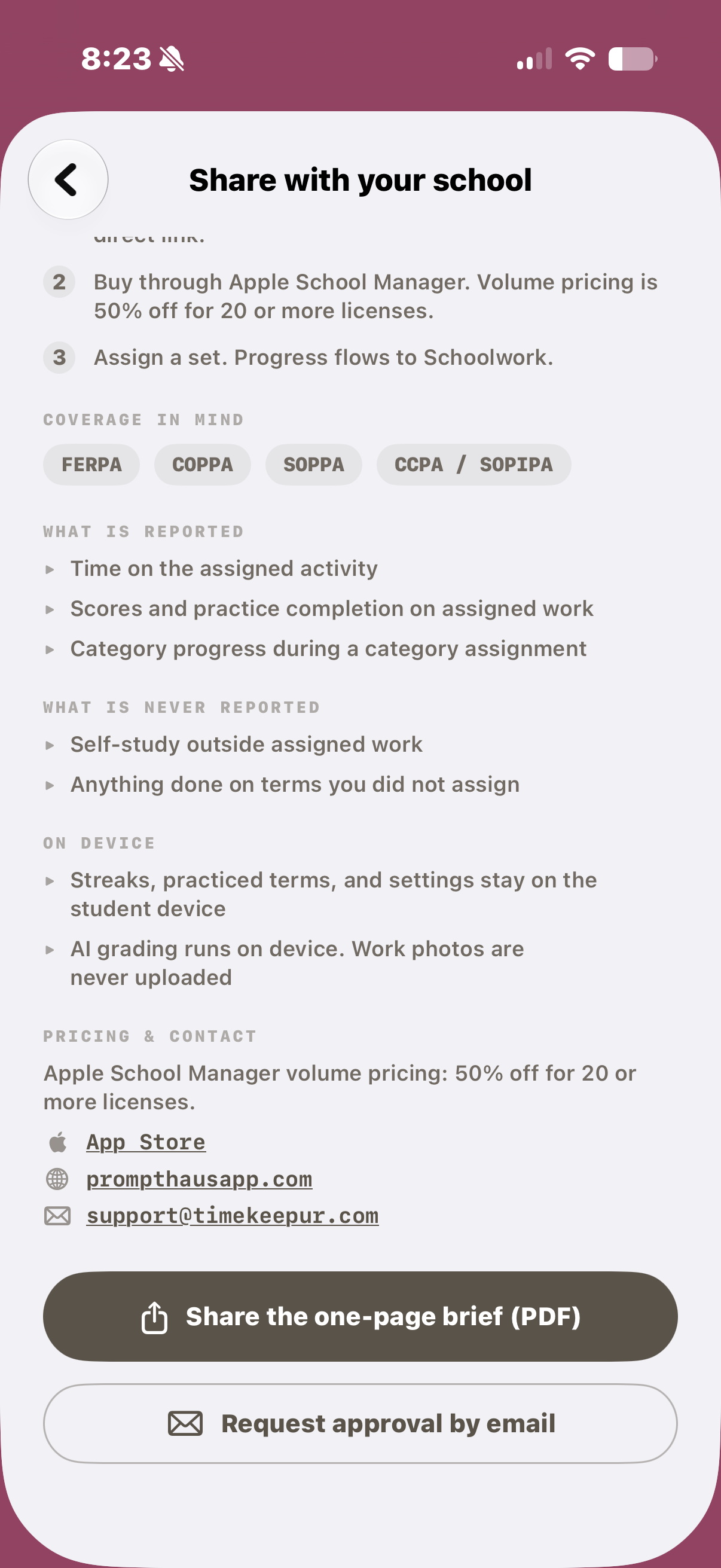 Prompthaus security posture brief for schools on iPhone